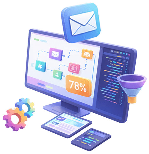 Email and funnels FAQ illustration