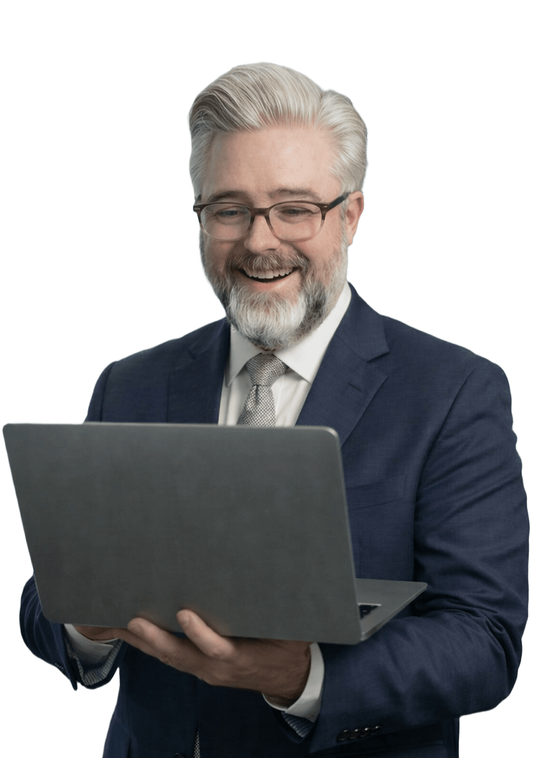 Senior professional holding a laptop, ready to support your team.