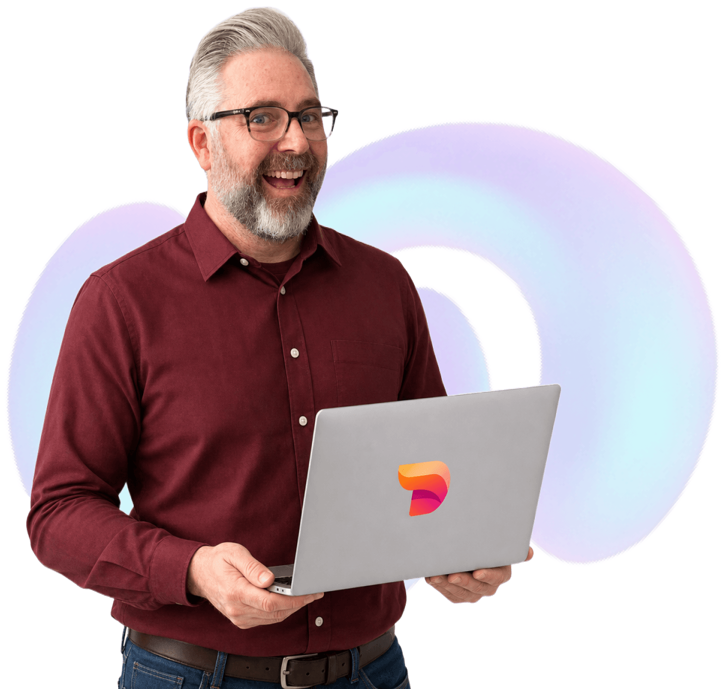 Jeremy Kenerson of DeskTeam360 holding a laptop ready to discuss strategy