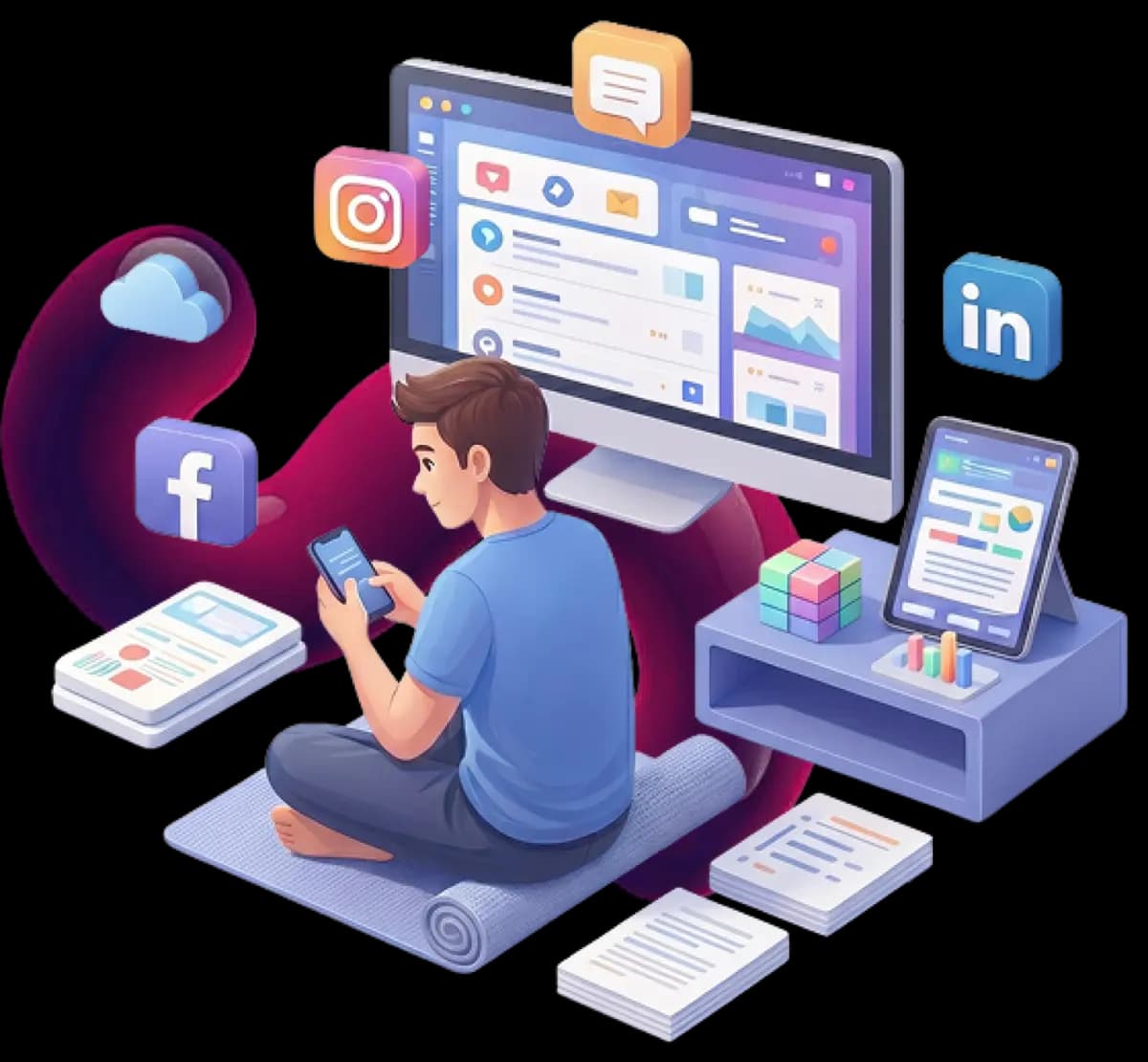 Hero illustration for social media content service