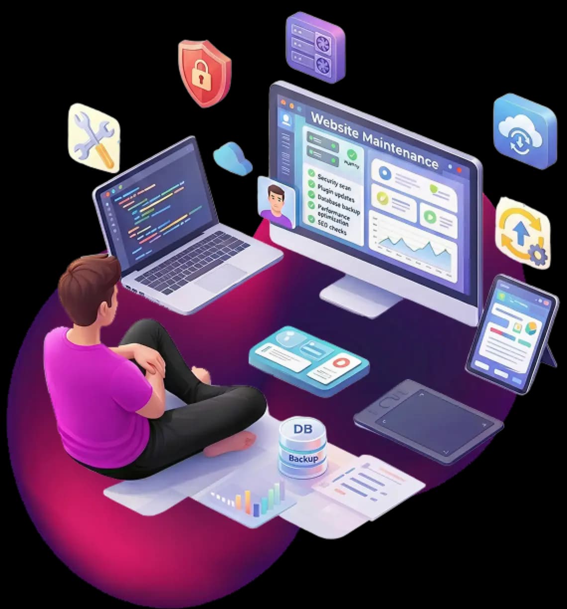 Hero illustration for website maintenance service